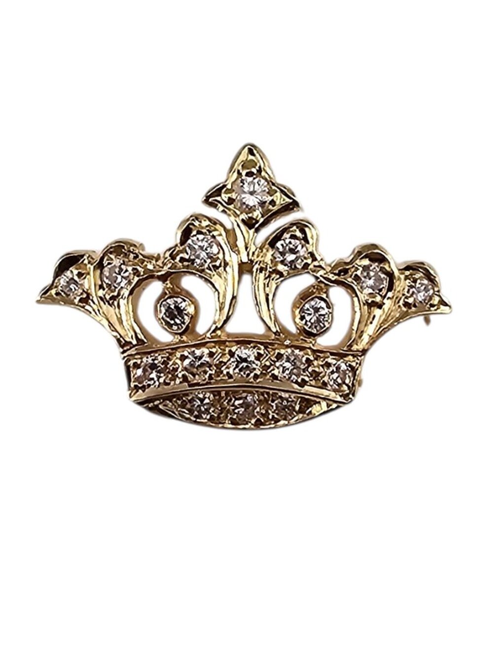 14K Yellow Gold Diamond Crown Pin/Brooch #24381